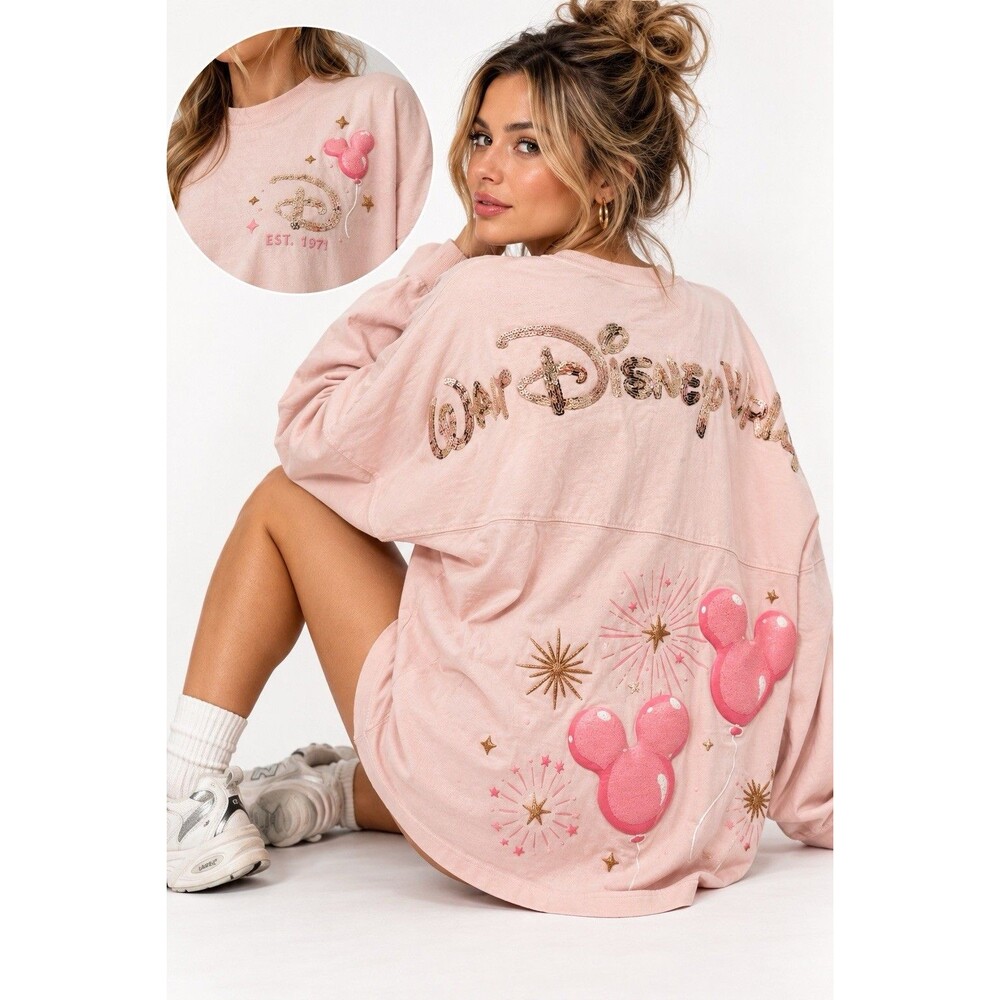 Disney Parks Spirit Jersey Medium Pink Sequin Mickey Balloon Walt Disney World